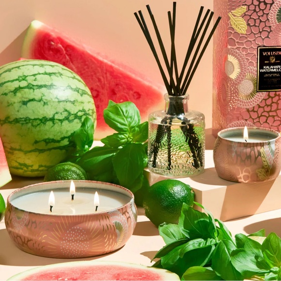 NEW Voluspa KALAHARI WATERMELON 3 Wick Tin Candle - Picture 1 of 9